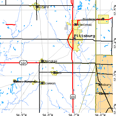 Zip code 66762 close-up map
