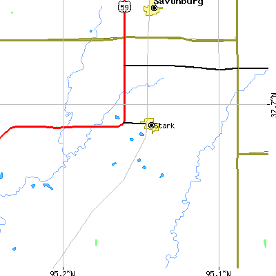Zip code 66775 close-up map