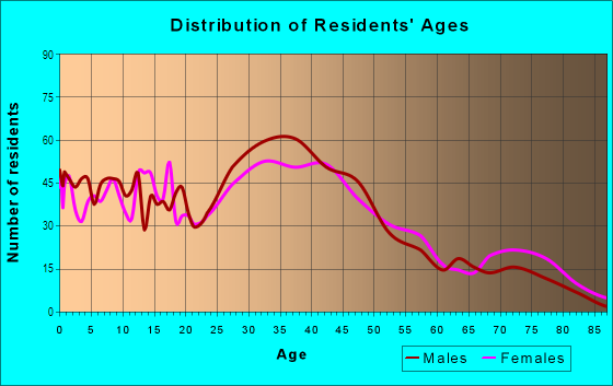 Age and Sex of Residents in Downtown Villa Park in Villa Park, IL