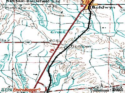Guntown topographic map