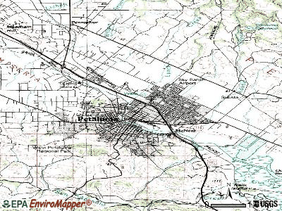 Petaluma topographic map. Birthplace of: Josh Akognon - College basketball 