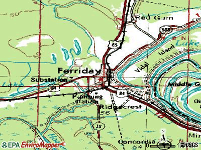 Topographic Map of Ferriday, Louisiana