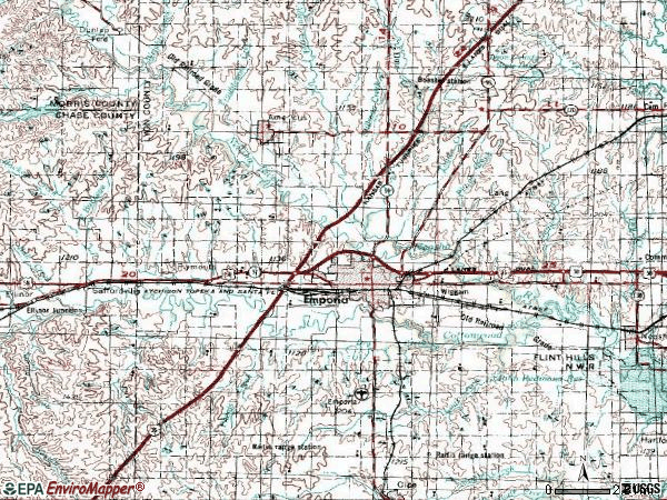 Zip code 66801 topographic map