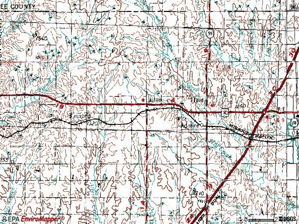 Zip code 66833 topographic map