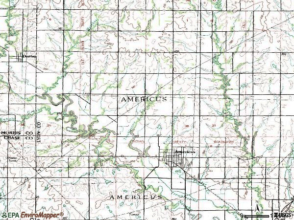 Zip code 66835 topographic map