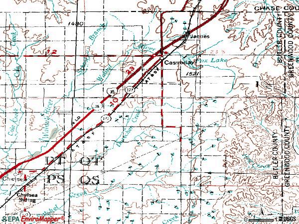 Zip code 66842 topographic map
