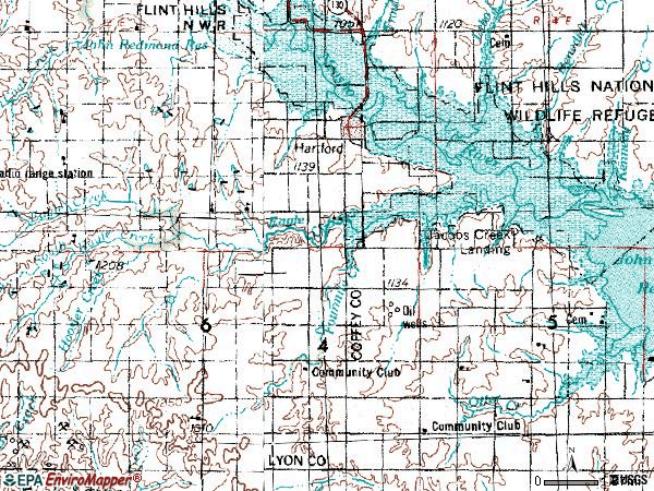 Zip code 66854 topographic map