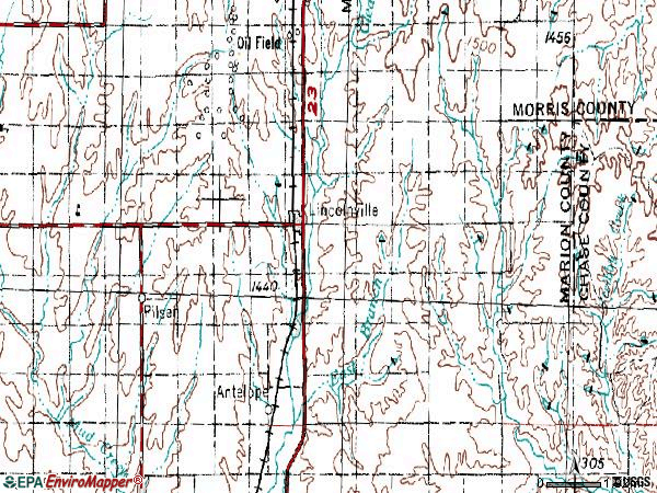 Zip code 66858 topographic map