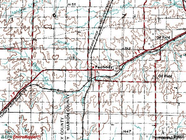 Zip code 66866 topographic map