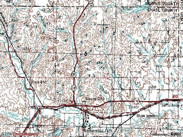 Zip code 66869 topographic map