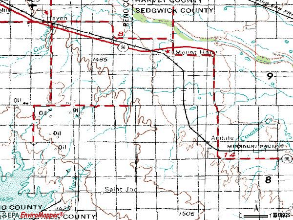 Zip code 67108 topographic map