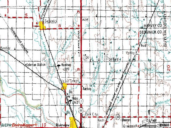 Zip code 67147 topographic map