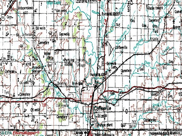 Zip code 67337 topographic map