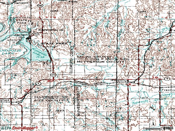 Zip code 67464 topographic map