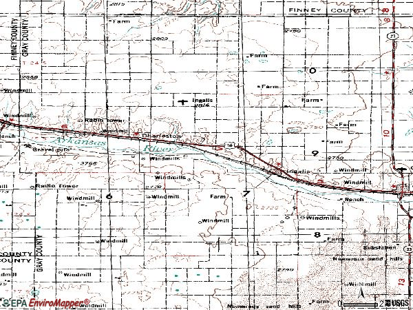 Zip code 67853 topographic map