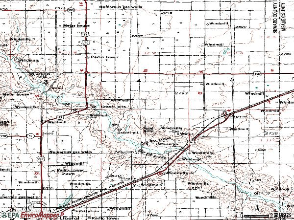 Zip code 67859 topographic map