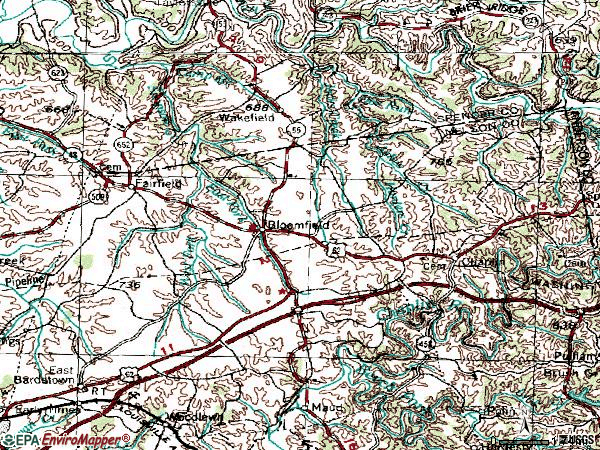 Zip code 40008 topographic map