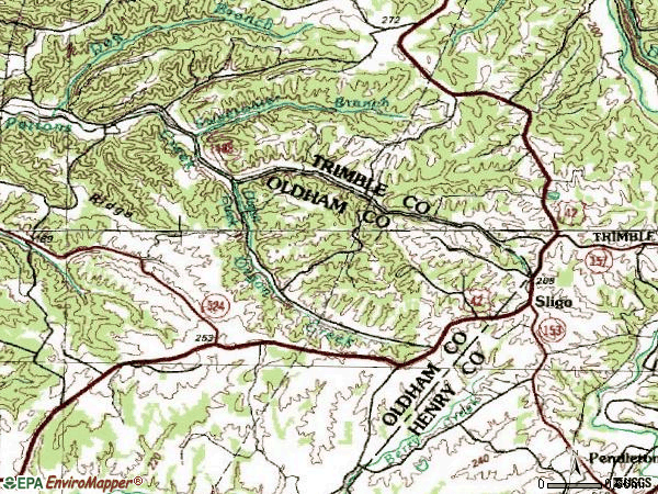 Zip code 40055 topographic map