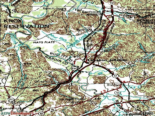 Zip code 40150 topographic map
