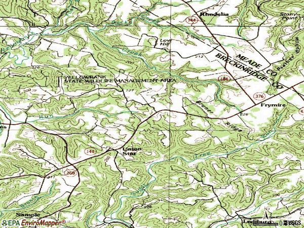 Zip code 40171 topographic map