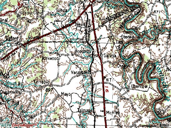 Zip code 40372 topographic map