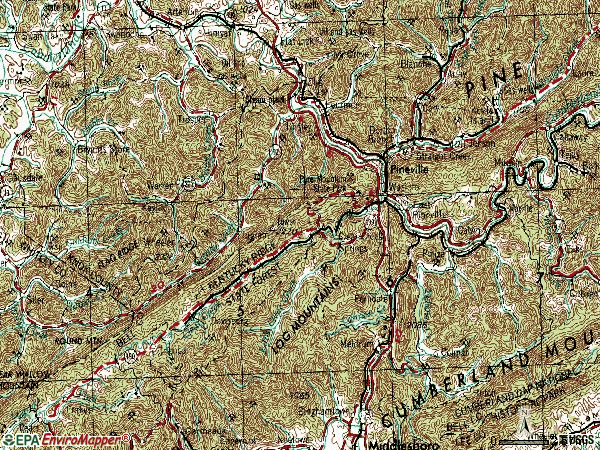 Zip code 40977 topographic map