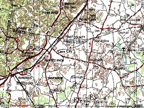 Zip code 42127 topographic map