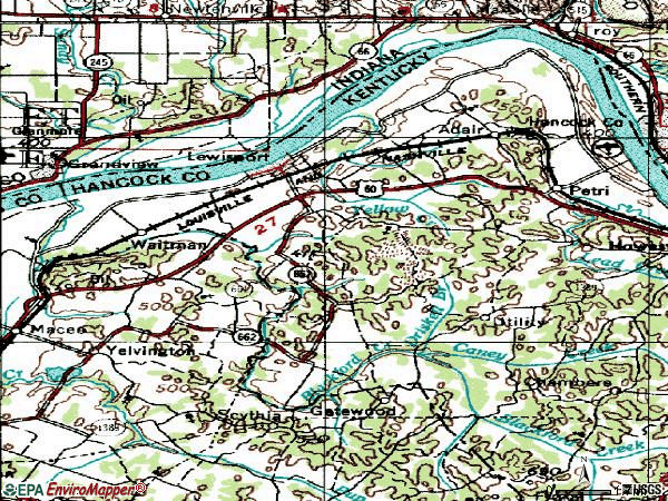 Zip code 42351 topographic map