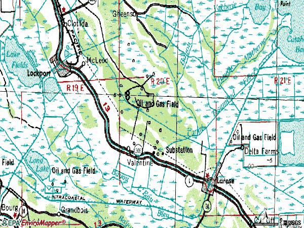 Zip code 70374 topographic map