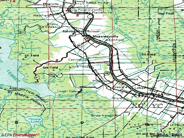 Zip code 70390 topographic map
