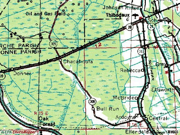 Zip code 70395 topographic map