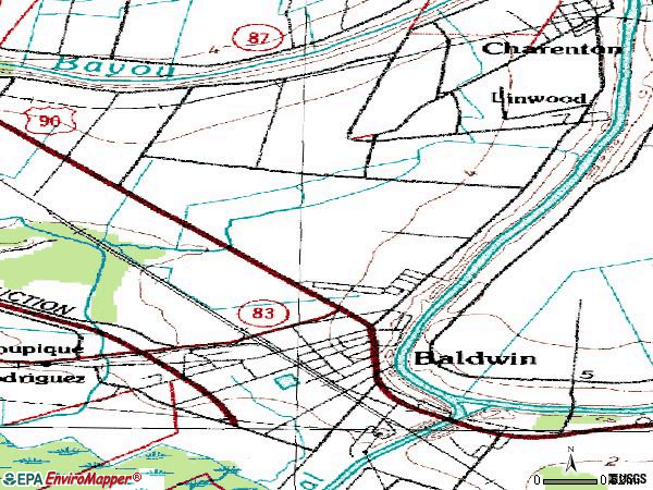 Zip code 70514 topographic map