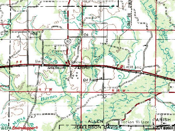 Zip code 70658 topographic map