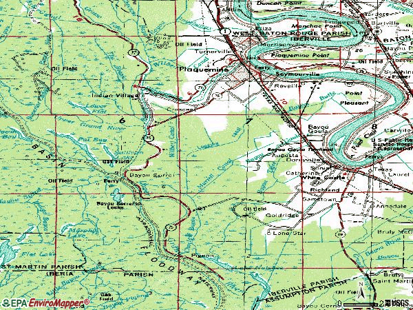 Zip code 70764 topographic map