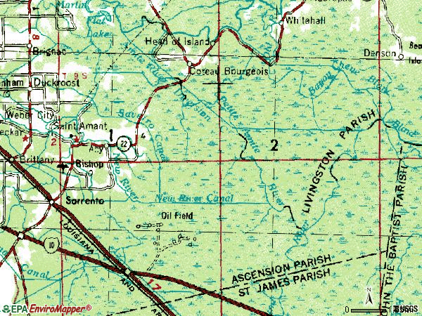 Zip code 70774 topographic map