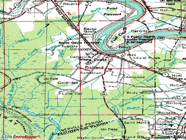 Zip code 70788 topographic map