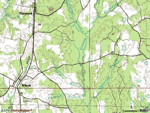 Zip code 70789 topographic map