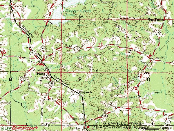 Zip code 71016 topographic map