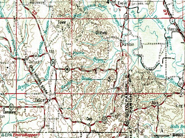 Zip code 71063 topographic map
