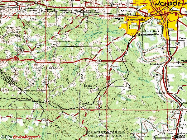 Zip code 71292 topographic map