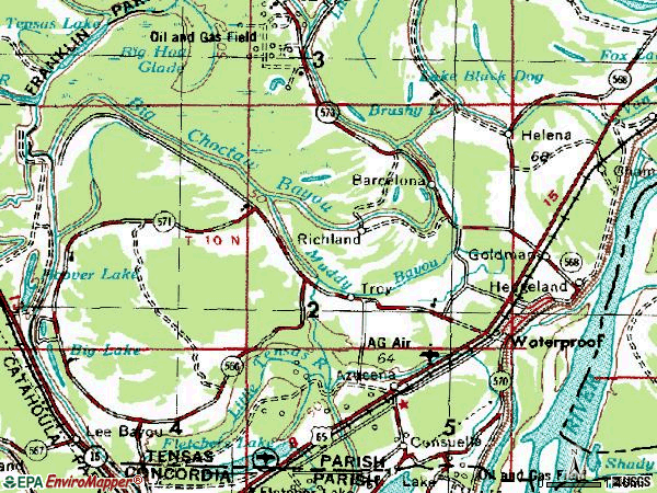 Zip code 71375 topographic map