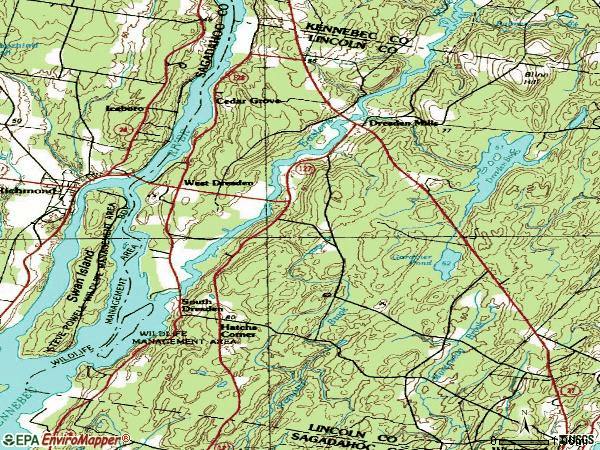 Zip code 04342 topographic map