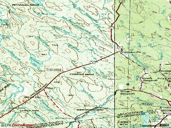 Zip code 04497 topographic map
