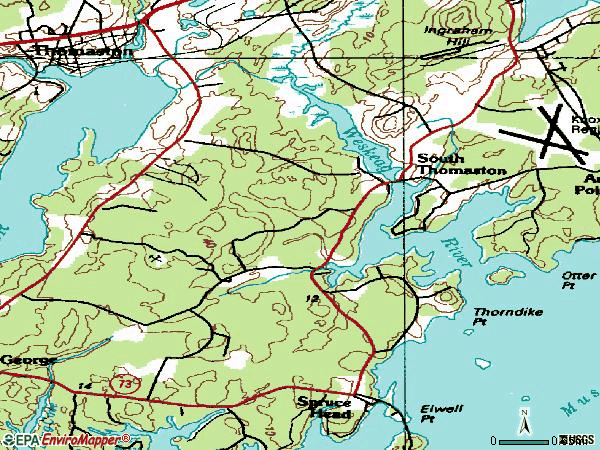 Zip code 04858 topographic map