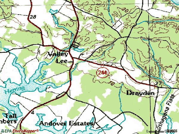 Zip code 20692 topographic map