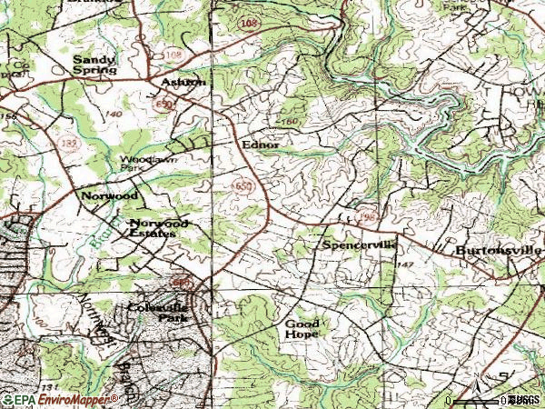 Zip code 20905 topographic map