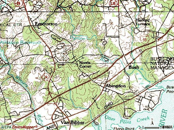 Zip code 21009 topographic map