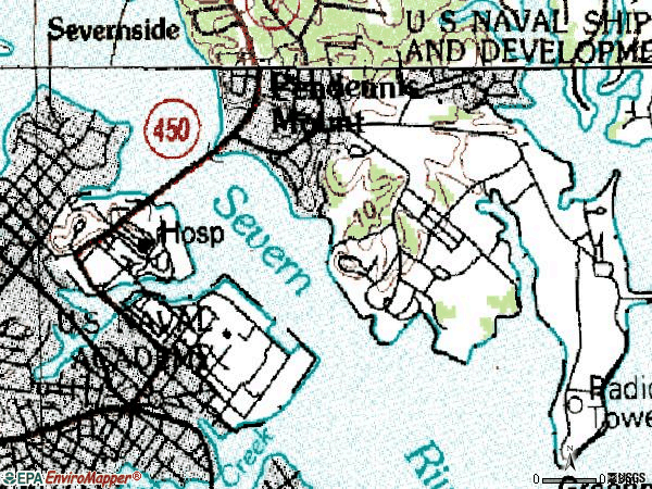 Zip code 21402 topographic map