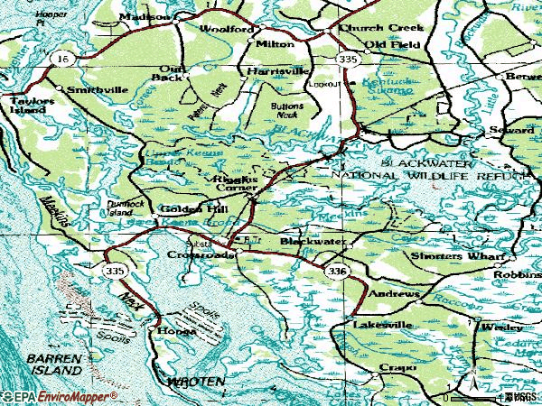 Zip code 21622 topographic map