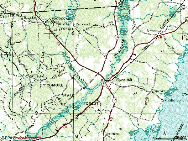 Zip code 21863 topographic map